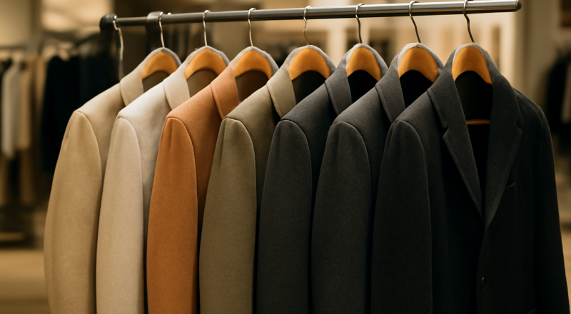 vestes suspendues sur un portant en boutique