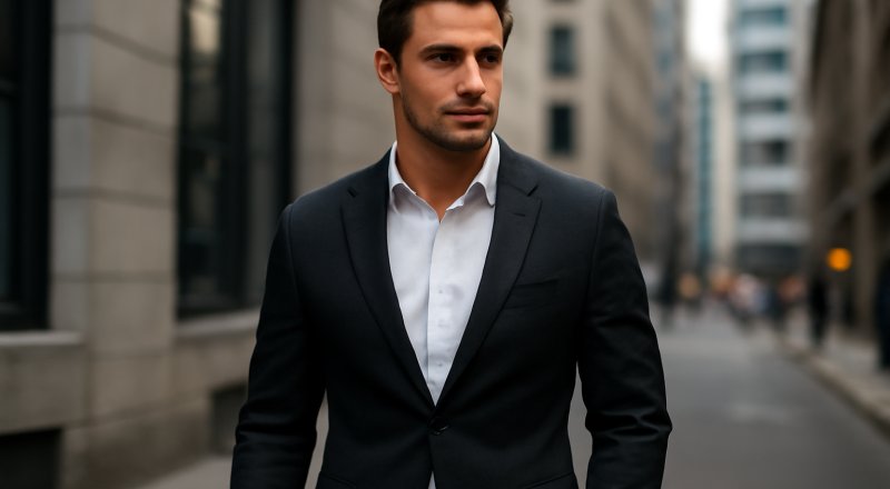 homme portant blazer ajusté debout urbain