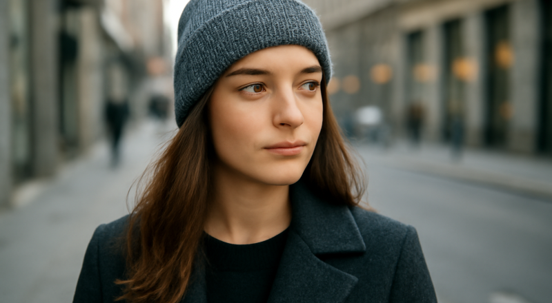 femme portant un bonnet en ville