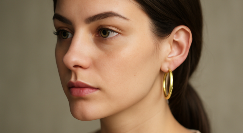 femme portant boucles d'oreilles près du cou
