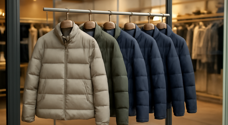 vitrine rayon vestes mi-saison en magasin