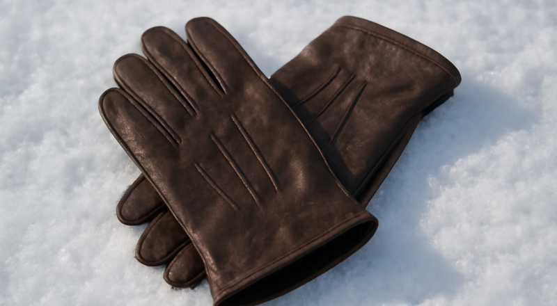 paire de gants posée sur table enneigée