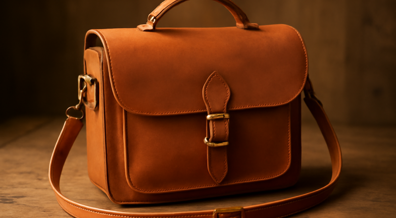 sac artisanal posé sur une table en bois