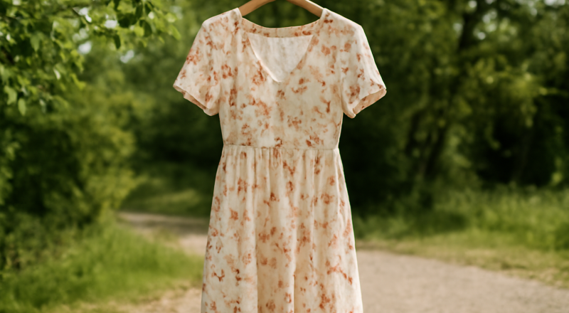 robe imprimée légère sur cintre en extérieur