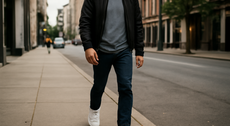 homme marchant en sneakers blanches en ville