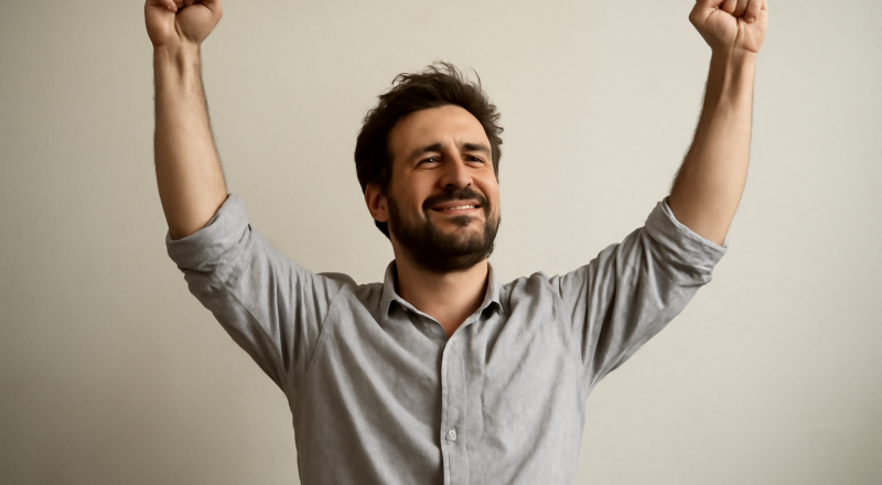 homme relevant les bras avec chemise froissée