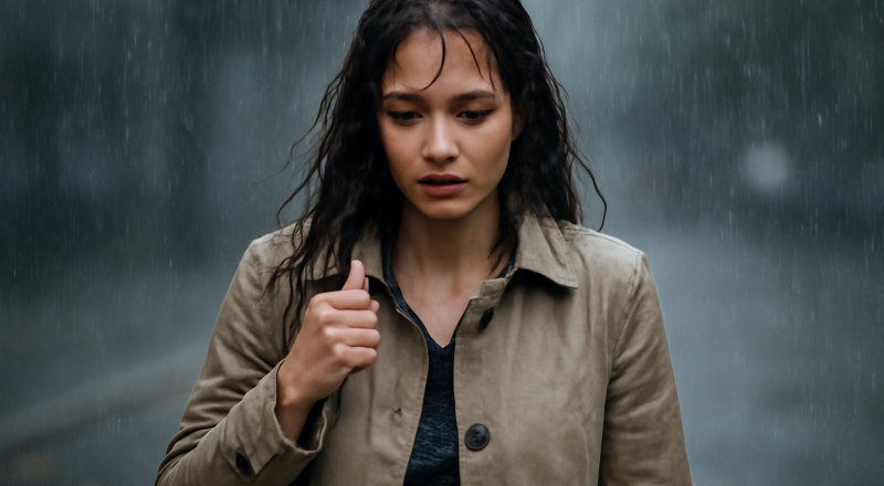 femme sous pluie portant manteau léger