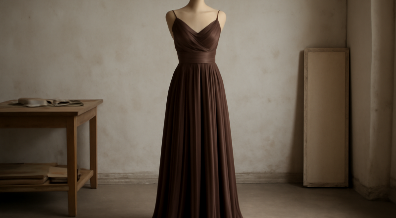 robe longue posée sur mannequin atelier