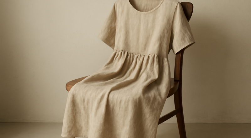 robe en lin posée sur une chaise