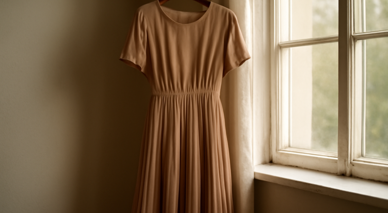 robe plissée suspendue près d'une fenêtre