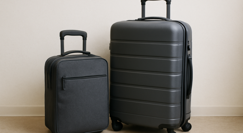 sac cabine posé à côté d'une valise