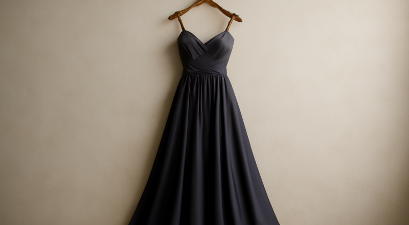 robe de soirée posée sur un cintre élégant