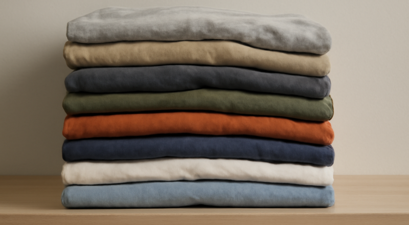 pile de t-shirts déformés sur une étagère