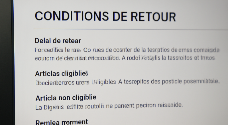 ecran affichant conditions de retour d'un site
