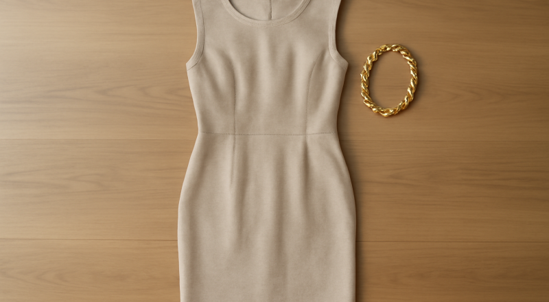 robe droite posée près d'un collier sur table