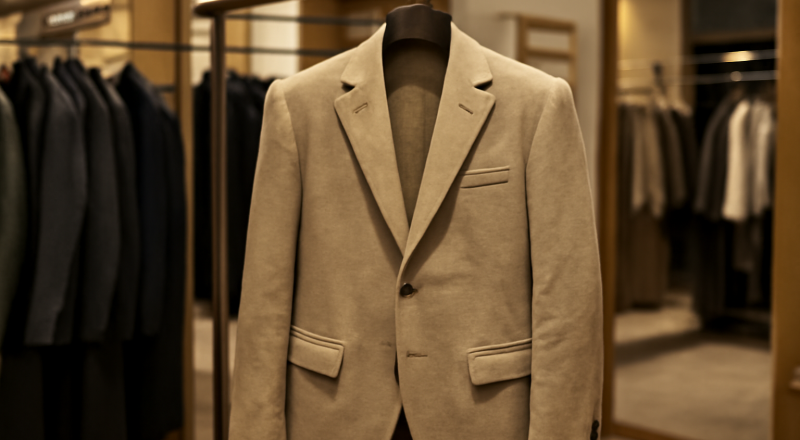 blazer posé sur cintre dans une boutique