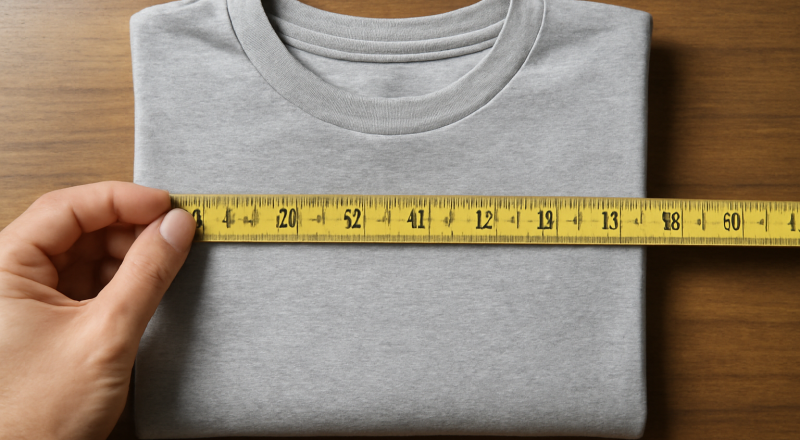 main comparant mesure et vêtement plié