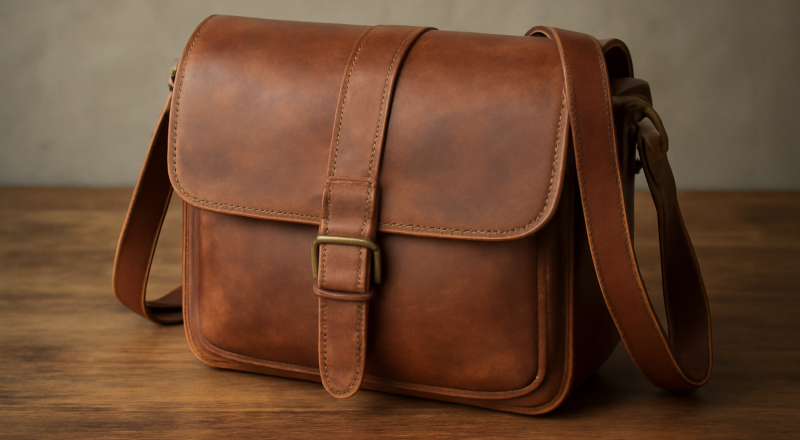 sac artisanal posé sur une table en bois