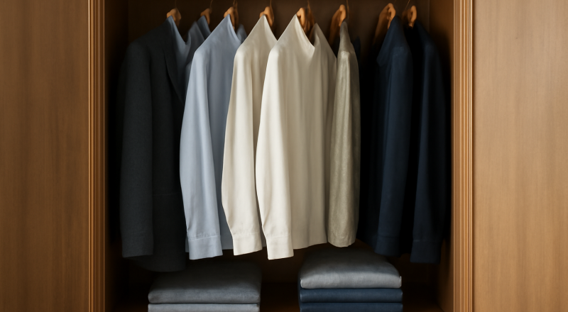armoire masculine avec vêtements triés