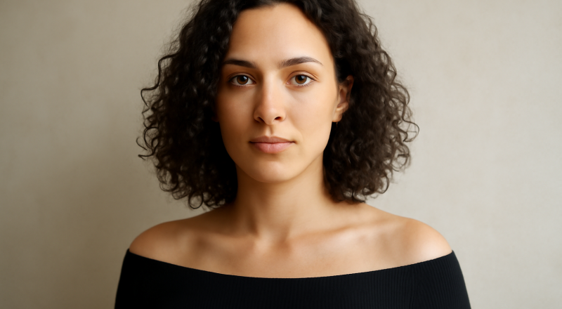femme en col bateau et boucles fines