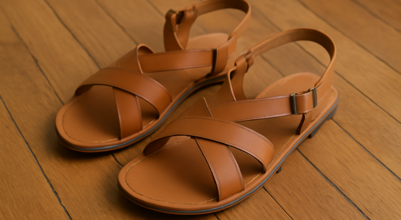 sandales avec brides croisées sur parquet