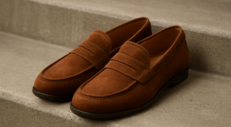 paire de mocassins posée sur une marche