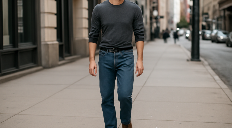 homme portant pantalon droit en ville