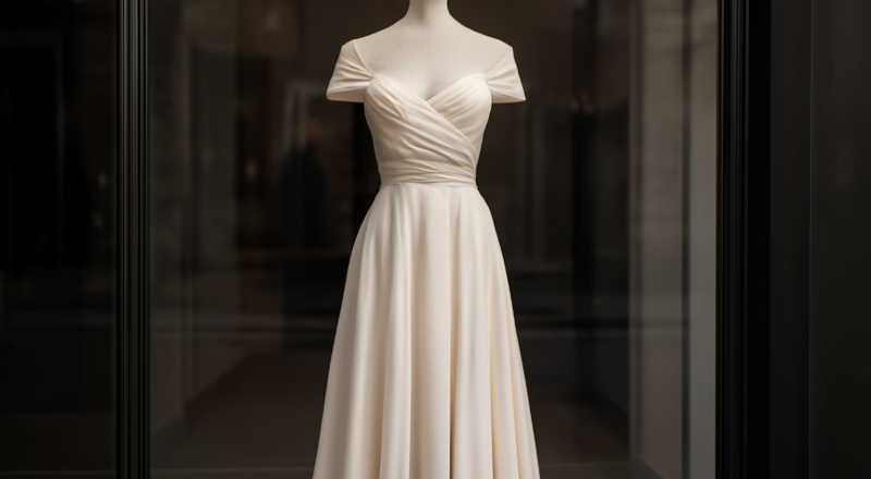 robe posée sur mannequin en vitrine