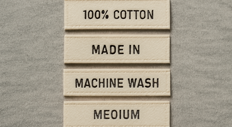 étiquettes textiles alignées sur un vêtement