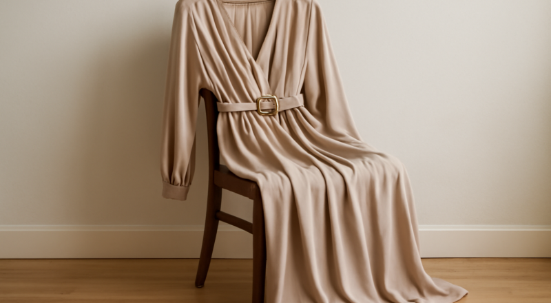 robe fluide avec ceinture posée sur chaise