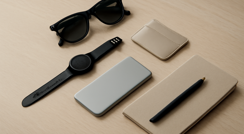 accessoires minimalistes posés sur table