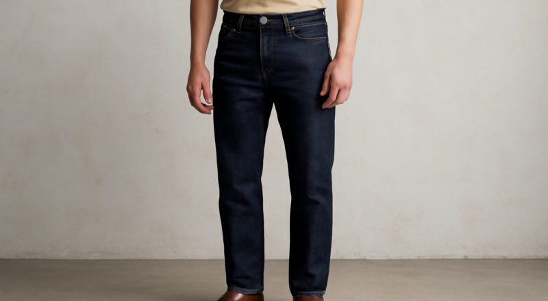 homme debout en mocassins et jean brut