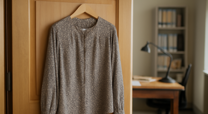 blouse à petits motifs sur cintre dans bureau