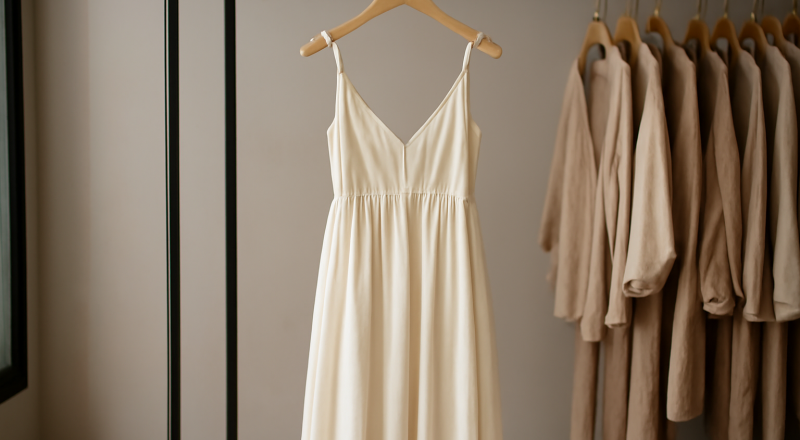 robe fluide suspendue sur cintre en boutique