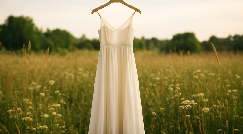 robe fluide sur cintre dans prairie