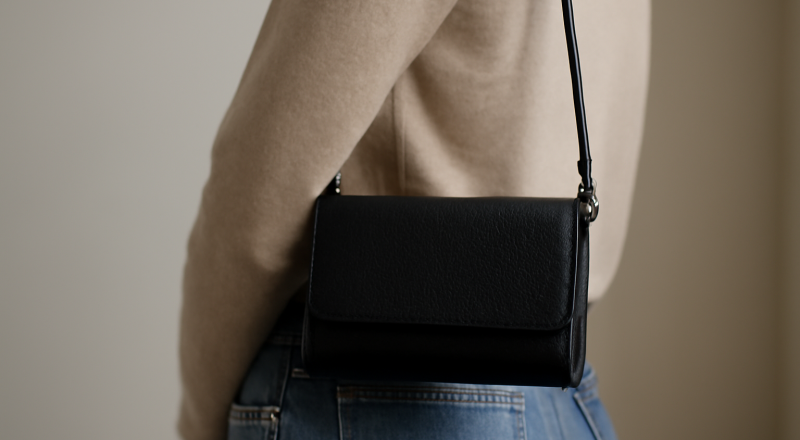 petite pochette portée sur une épaule
