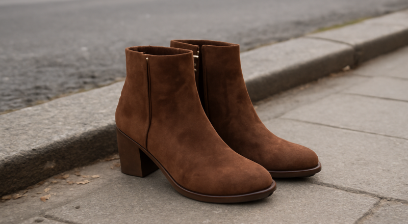 paire de bottines posée près d'un trottoir urbain