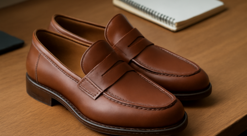 paire de mocassins classiques posée sur bureau