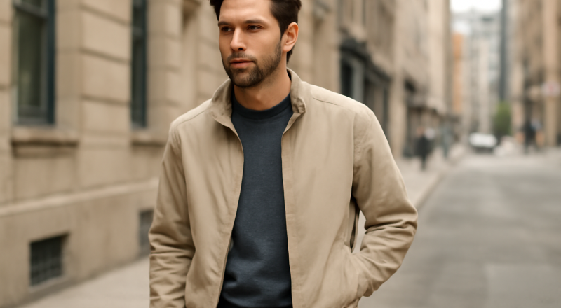 homme portant veste légère en ville