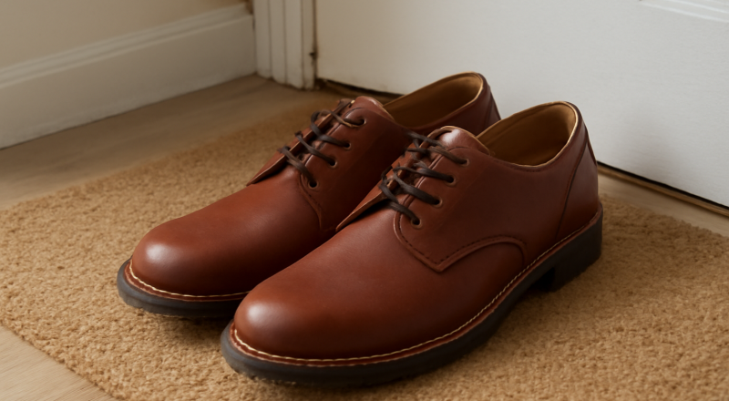 paire de chaussures neuves pres d'une porte