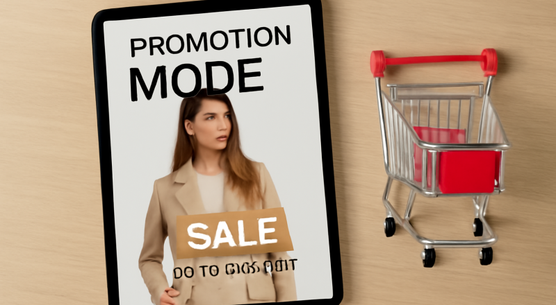tablette affichant promotion mode avec panier