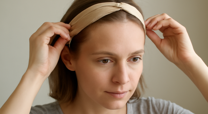 femme coiffant bandeau sur cheveux fins