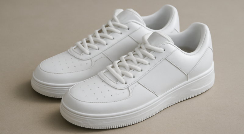 paire de baskets blanches sur sol neutre