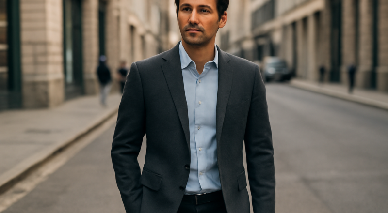 homme portant blazer simple en ville