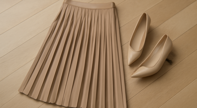 jupe plissée posée avec chaussures assorties