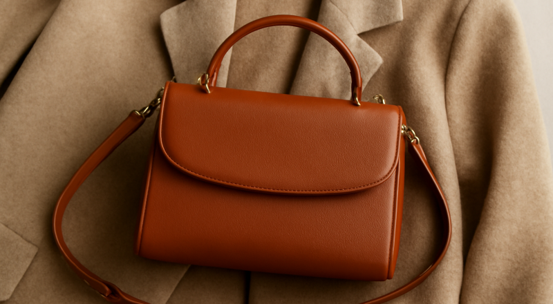 sac posé sur un manteau neutre
