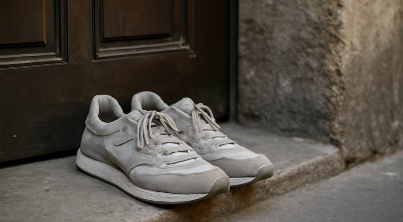 baskets posées à côté d'une porte d'entrée urbaine
