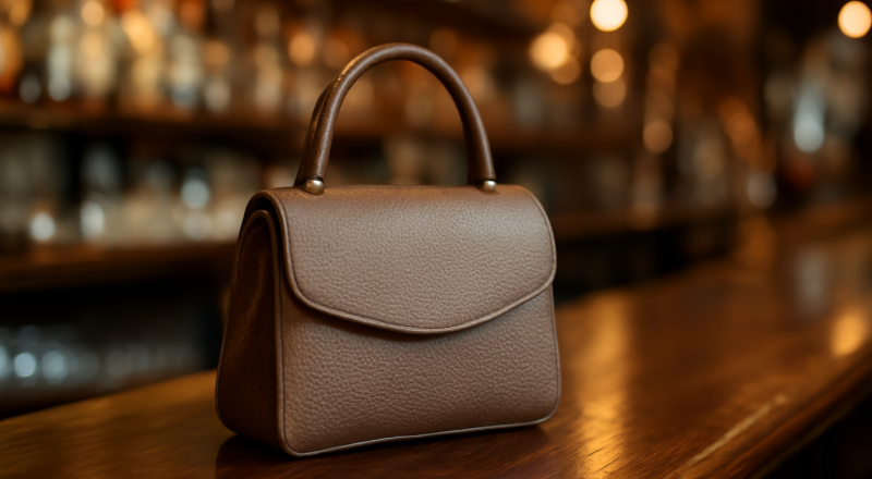 petit sac a main pose sur table de bar