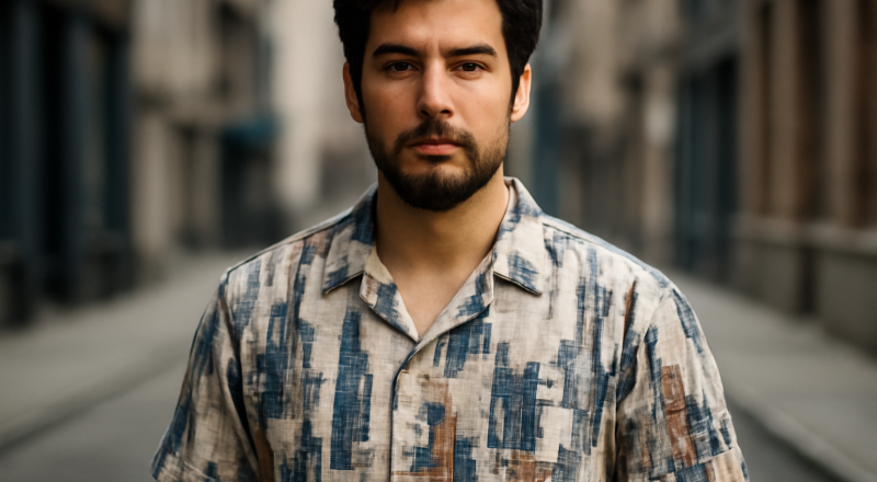 homme portant une chemise à motifs urbains