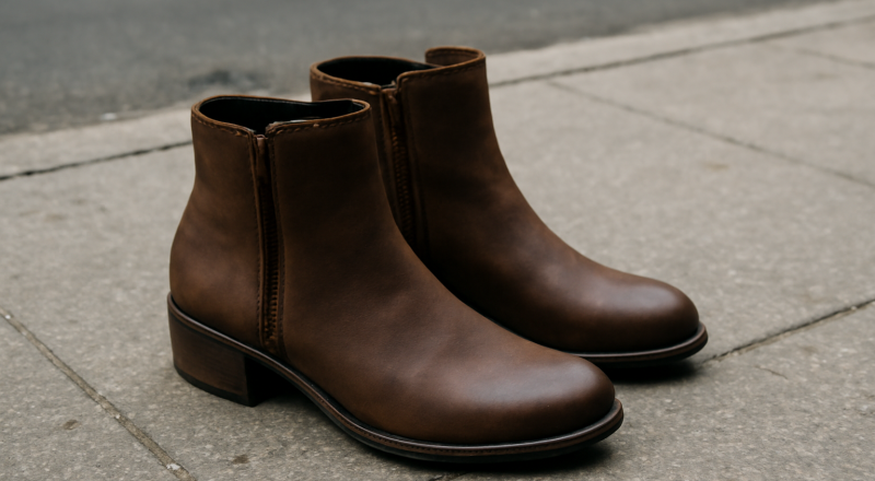 paire de bottines sur trottoir urbain